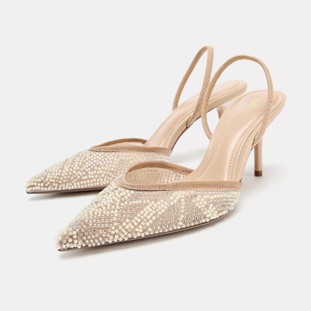 Zara sparkling slingback beige stiletto heels sz.7.5